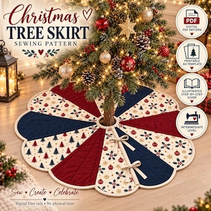 Christmas Tree Skirt Sewing Pattern PDF, Quilted Scalloped Patchwork Guide