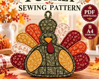Turkey Sewing Pattern PDF, Quilted Patchwork Turkey, Thanksgiving Wall Hanging, Fall Kitchen Decor