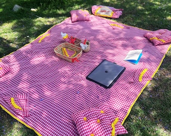 Gepersonaliseerde gele picknickset | Marokkaans boho-buitencadeau voor stellen en gezin