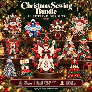 Christmas Sewing Pattern Bundle PDF: Quilted Wreaths, Fabric Trees & Stocking