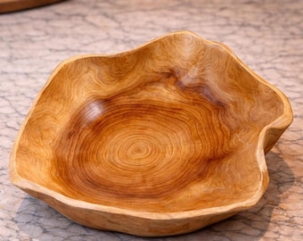 Natural Edge Acacia Wood Serving Bowl, Organic Rustic Centerpiece Dish