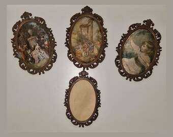 Set of 4 vintage Louis XV style oval gilt metal frames with openwork decoration, in need of restoration