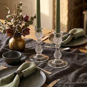 Paire de bougeoirs cristal d'Arques taillé losanges fût ballustre base ronde vintage