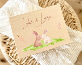 Personalized keepsake box for twins, rabbits | Personalized wooden box with names | Wooden gift box for storage | Siblings