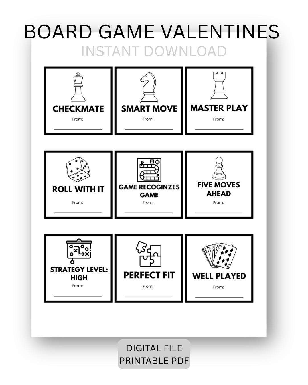 Board Game Valentines Printable I Chess Valentine Cards for Kids I ...