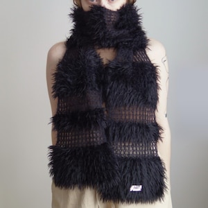 Black Merino Wool Blend Scarf, 184cm, "Iceland"