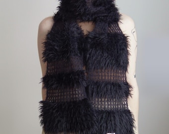 Black Merino Wool Blend Scarf, 184cm, "Iceland"