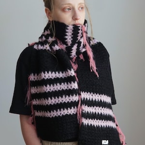 Black and Pink Striped Alpaca Silk Scarf, 175cm, "Japan" image 1