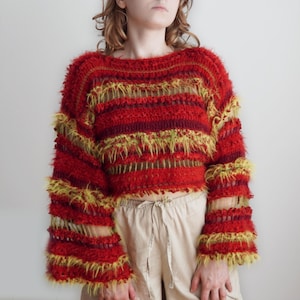 Patchwork Mesh Crochet Crop Top, Textured Stripes, "Danube"