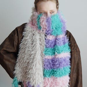 Pastel Faux Fur Scarf with Wool Blend, 190cm