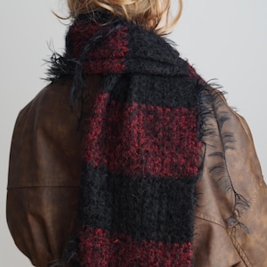 Red and Black Check Alpaca Silk Scarf, 196cm, "Albania"