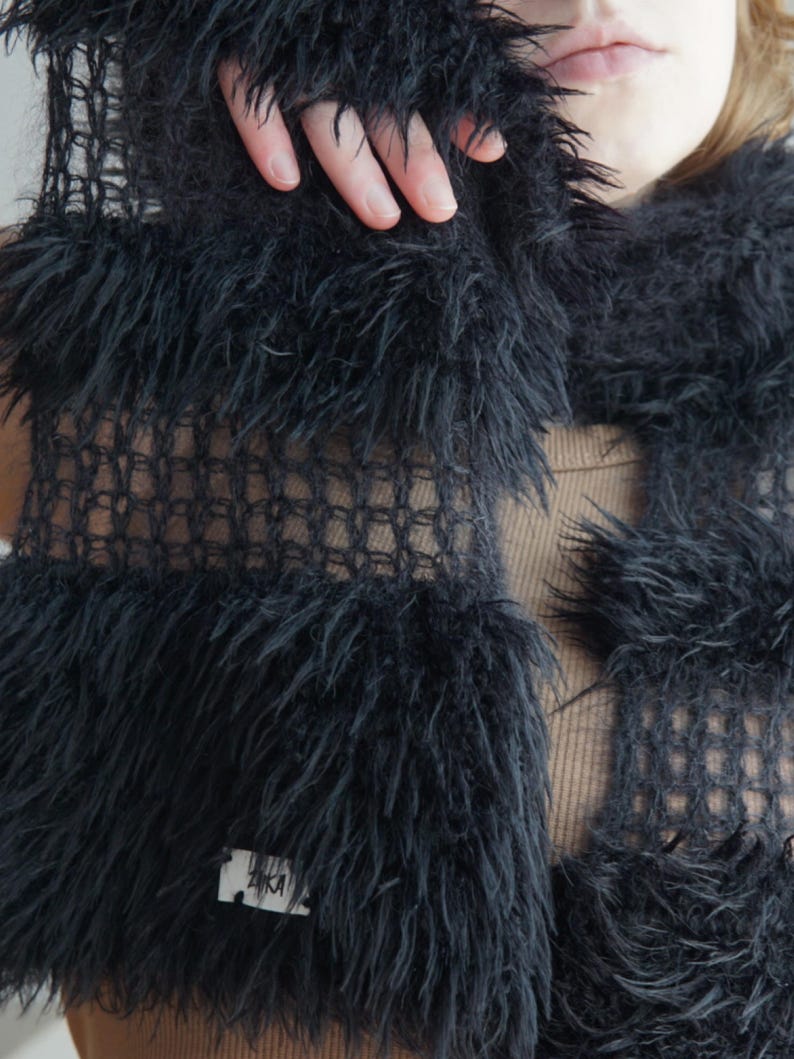 Black Merino Wool Blend Scarf, 184cm, "Iceland" image 9
