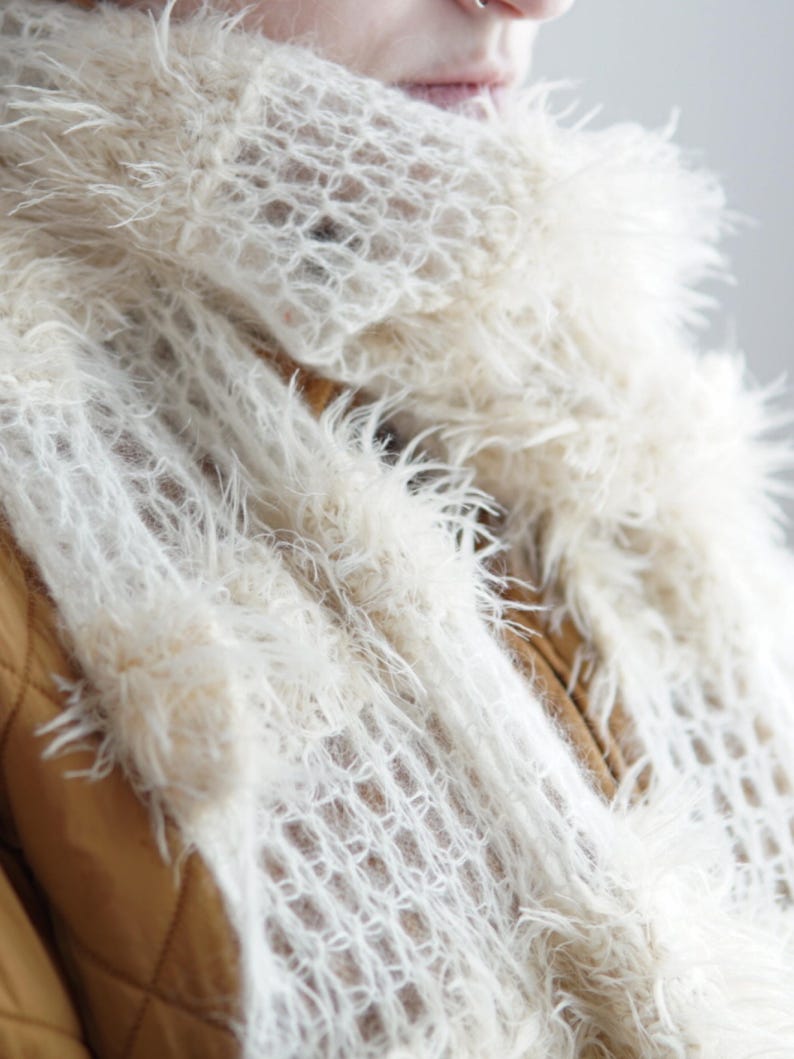 Ivory Merino Wool Blend Blanket Scarf, 220cm zdjęcie 6