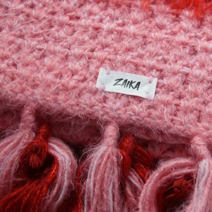 Pink and Red Striped Fluffy Crochet Scarf, 180cm image 7