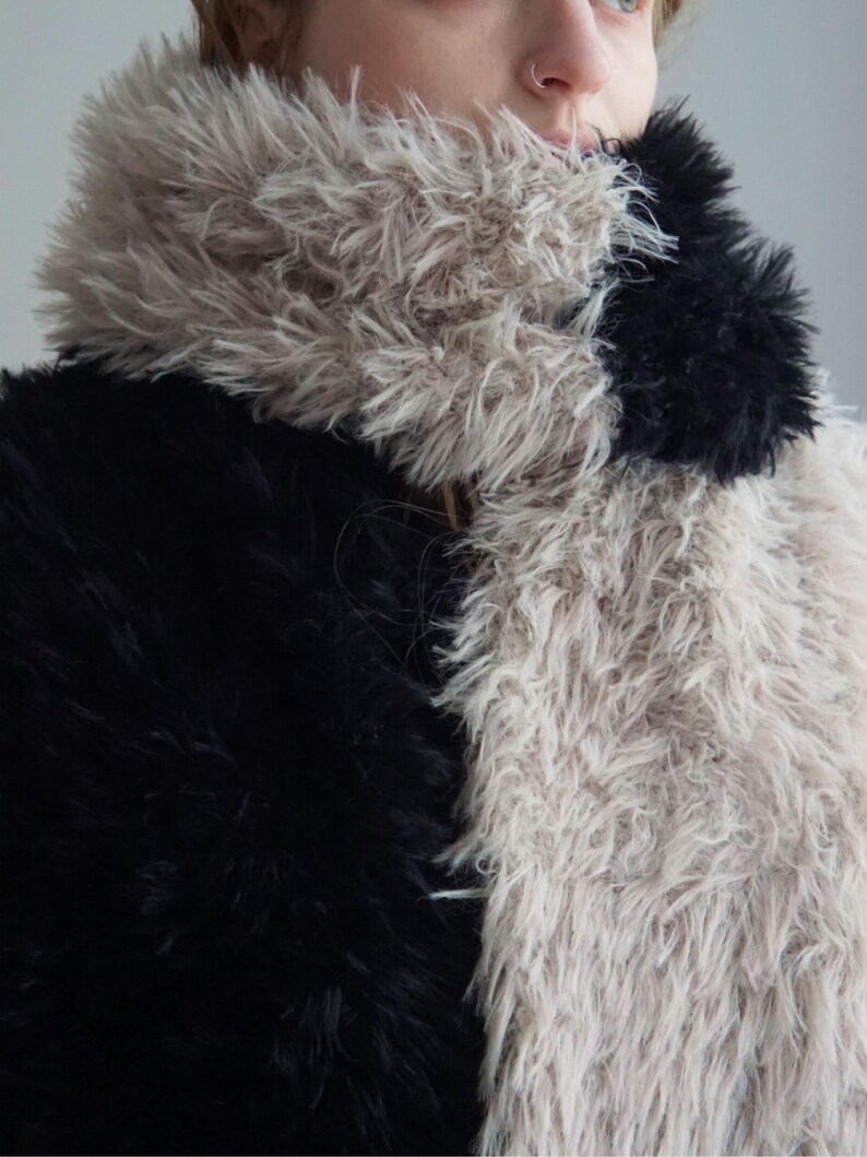 Cream and Black Faux Fur Crochet Scarf, 190cm, "Norway" image 6