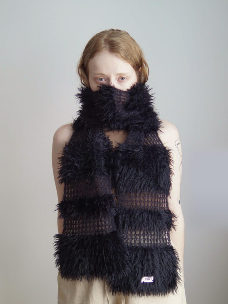 Black Merino Wool Blend Scarf, 184cm, "Iceland" image 1