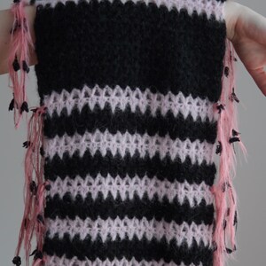 Black and Pink Striped Alpaca Silk Scarf, 175cm, "Japan" image 8