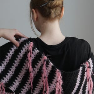 Black and Pink Striped Alpaca Silk Scarf, 175cm, "Japan" image 4