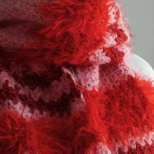 Pink and Red Striped Fluffy Crochet Scarf, 180cm image 2