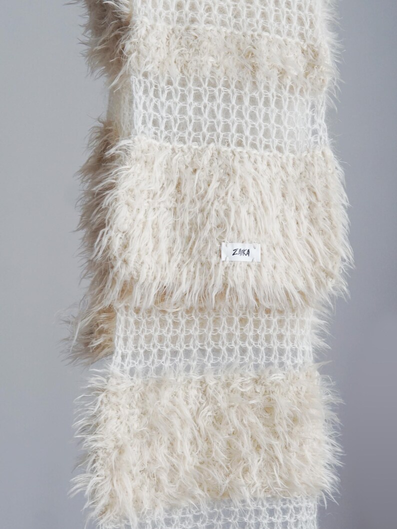 Ivory Merino Wool Blend Blanket Scarf, 220cm zdjęcie 9