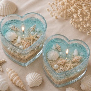 Hochzeitskerze, personalisiertes Gastgeschenk im Küstenstil, Strandkerze, Gelkerze mit Meeresmotiv und Muscheln, Geschenk für Hochzeitsgäste, Gastgeschenk für den Junggesellinnenabschied