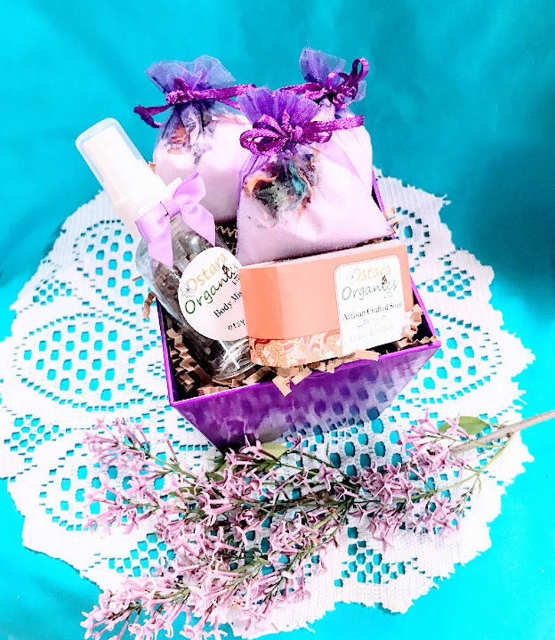 Spa Gift Set Purple Spa Set Bath Gift Set Purple Bath Gift Etsy