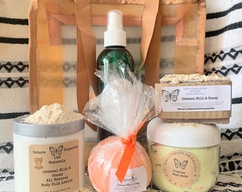 Oatmeal Spa Gift Set, Oatmeal, Oatmeal Bath Gift Set, Bath Bomb Gift Set, Bath Fizzie Gift Set, Spa Gift Set, Organic Spa Set, Bath Gift Set