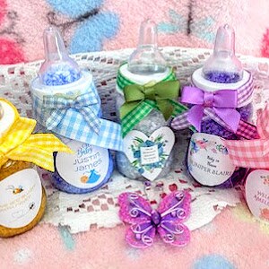 12 baby shower favors, custom baby shower favors, baby shower, baby bottle favors, baby girl favors, baby shower spa favors, baby boy favors