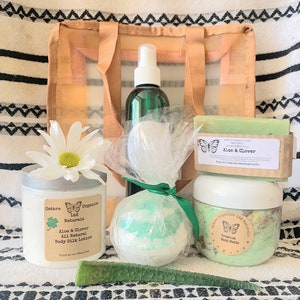 Aloe Bath Bomb Spa Gift Set, Clover Spa Gift Set, Bath Bomb Gift Set, Bath Fizzy Gift Set, Bath Gift Set, Spa Gift Set, Organic Gift Set image 1