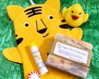 Kids Tiger-ific CUSTOMIZABLE Spa Set, kids lemon bath set, Kid Christmas Bath Gift set, Kid Spa Set, kid holiday spa set, stocking stuffer