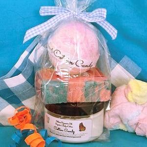 Cotton Candy Triple Stack Spa Gift Set: Petite Soap Bar, Bath Bomb & Lotion