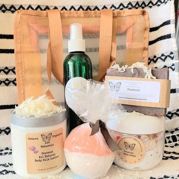 Coconut Spa Set, Coconut, Coconut Gift Set, Coconut Bath Set, Bridal Shower Gift, bath Bomb Gift Set, Bath Fizzie Gift Set, Gift for Her