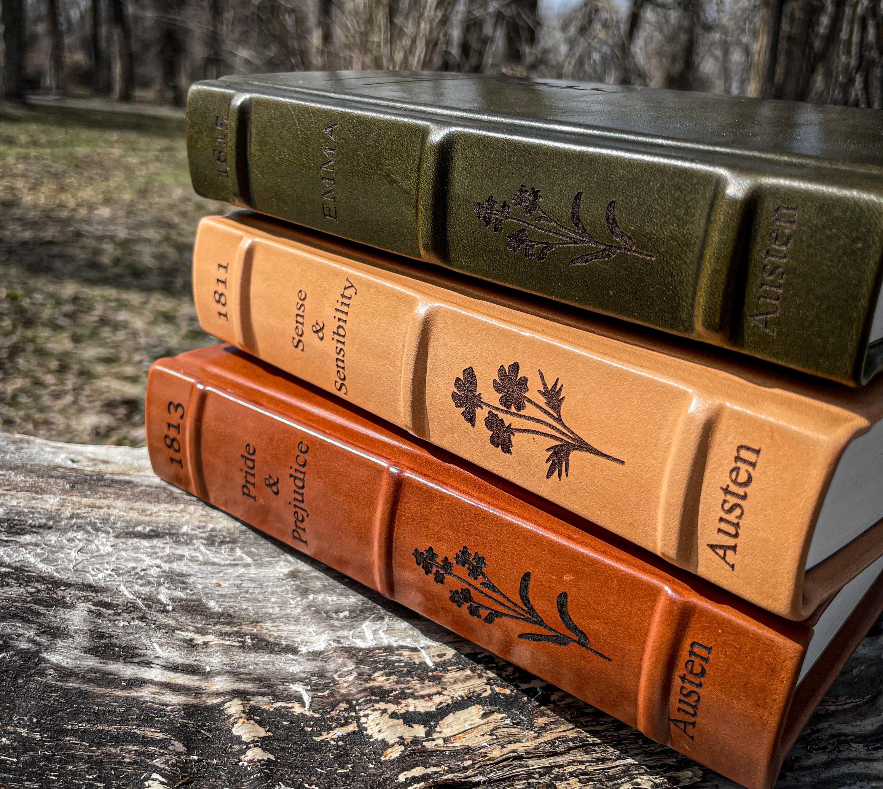 Handcrafted Leather-Bound Jane Austen Book Set: Engraved Collector's Editions