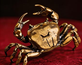Figura de cangrejo de latón, escultura vintage de vida marina, decoración oceánica de latón, decoración costera para el hogar, adorno náutico para escritorio
