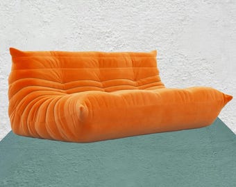 Sofá de 2 plazas estilo Togo / Sofá retro de pana / Sofá de estilo moderno de mediados de siglo / Sofá modular beige / Asientos acogedores para la sala de estar