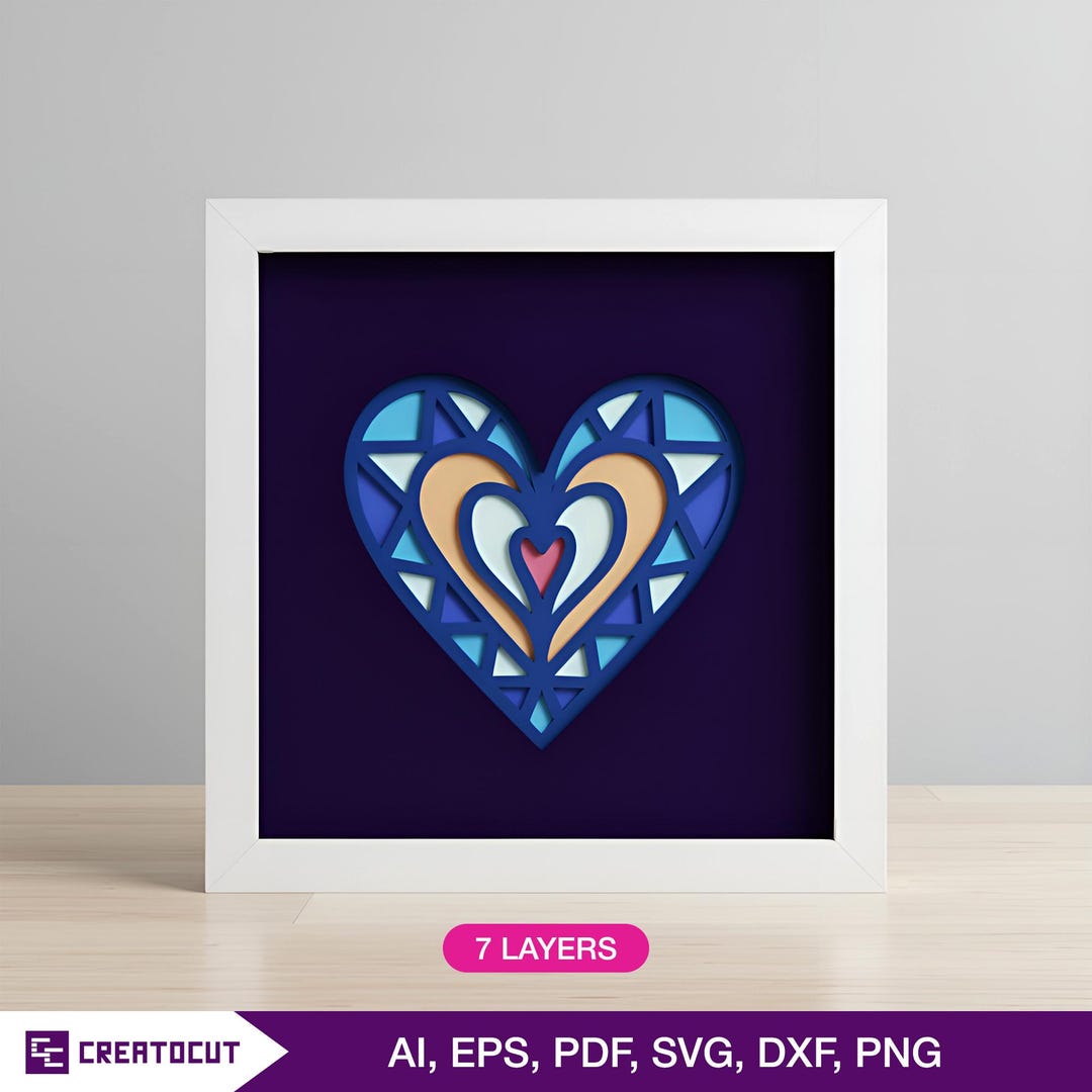 Layered Shadow Box File 3d Layered Shadow Box File | Geometric Heart Design Paper Cut | Cutting ...