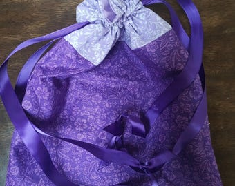 Purple Flower Drawstring Bag