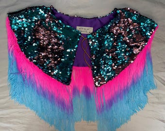 Sequin party cape - teal and rose gold