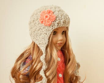Crochet Ear Flap Hat- 18" Dolls (including American Girl Dolls)-  Instant Digital Download
