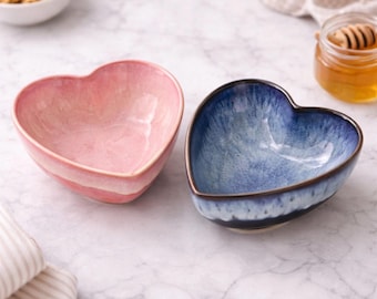 Bol de cerámica con forma de corazón - Para amantes de los corazones | Tonos pastel