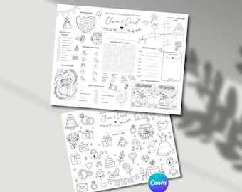 Wedding Activity Sheets for Kids, Editable Canva Template, Coloring & Activity Mat Pack For Toddler Printable Kids Wedding Entertainment