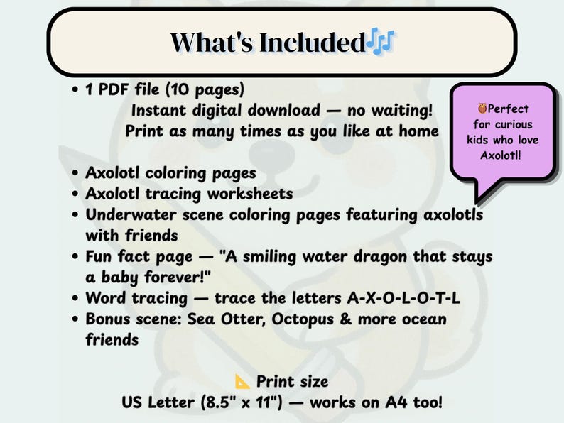 Axolotl Worksheets.pdf Axolotl Coloring & Tracing Pages for Kids | Printable PDF | Instant ...