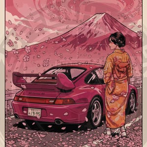 ポルシェ911 993 RS 桜のポスター