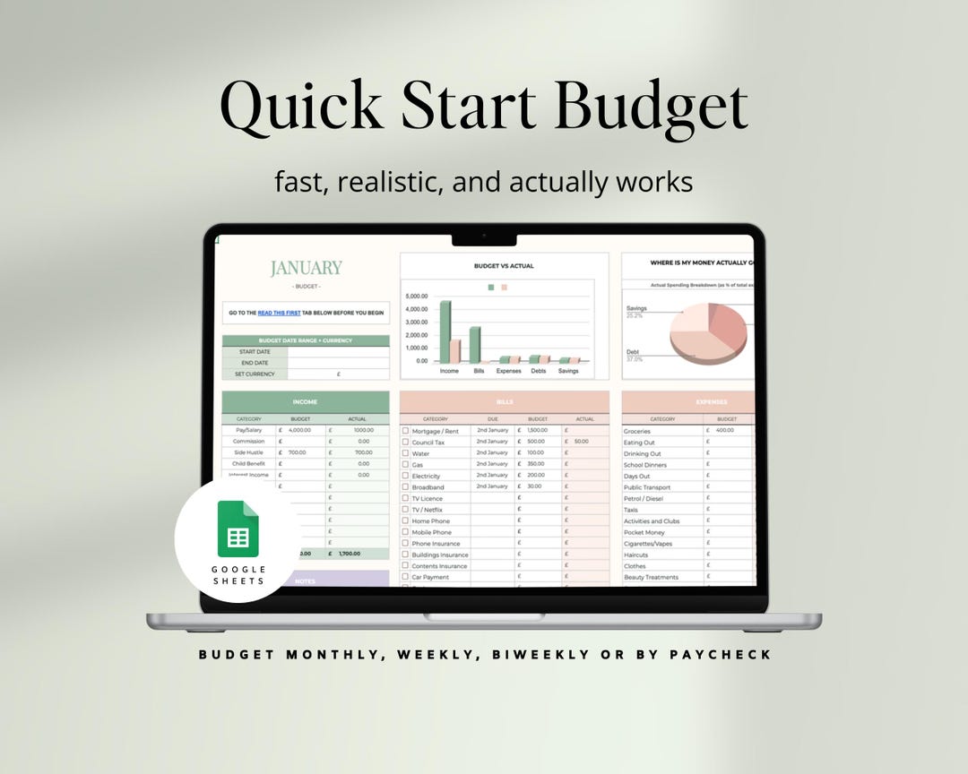 Quick Start Budget | Budget Planner Google Sheets | Simple Budget ...