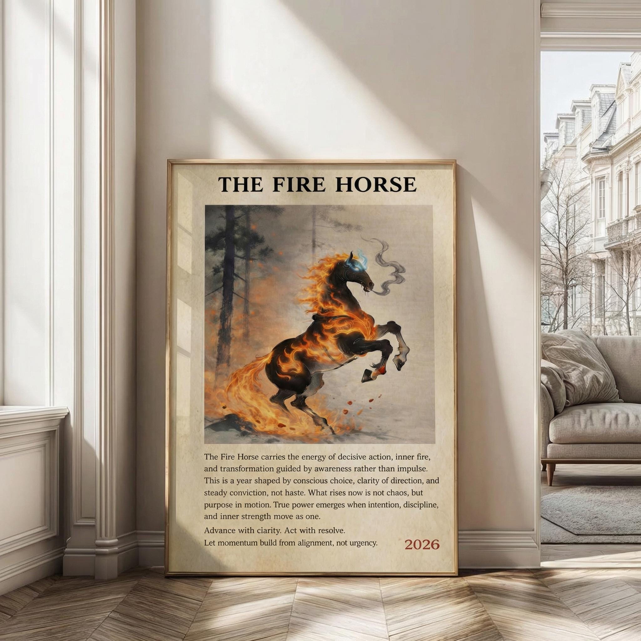 2026 Year of the Fire Horse Art Print, Lunar New Year, Chinese Zodiac ...