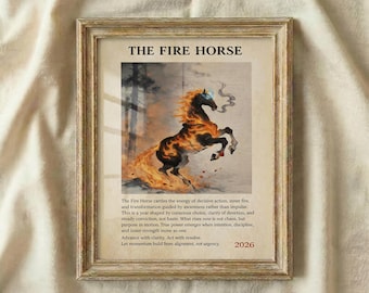2026 Year of the Fire Horse Art Print, Lunar New Year, Chinese Zodiac (Digital Download)