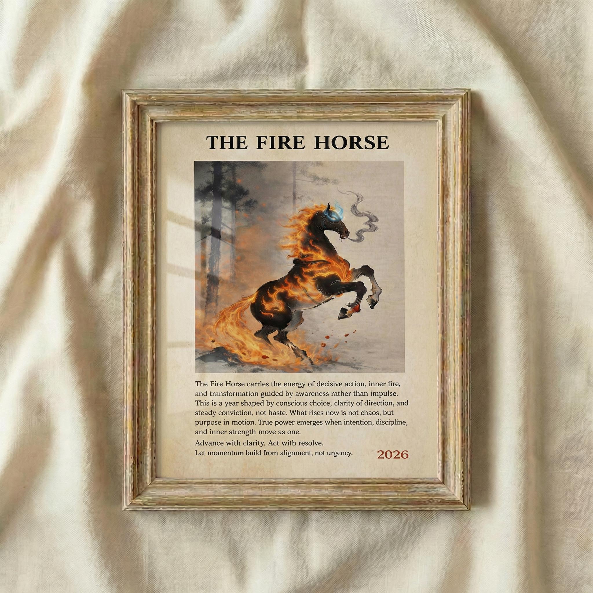 2026 Year of the Fire Horse Art Print, Lunar New Year, Chinese Zodiac ...