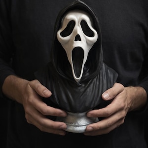 25 cm große Ghostface-Büste | Handbemalte, 3D-gedruckte Fan-Art-Statue | Sammlerfigur aus Slasher-Horrorfilmen
