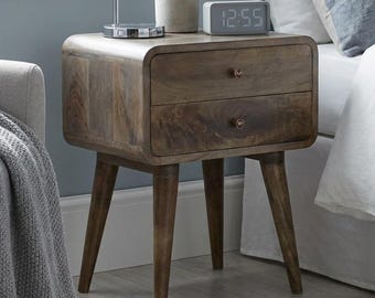 Nachttisch mit 2 Schubladen – Mangoholz Massivholz, Grey Washed Finish