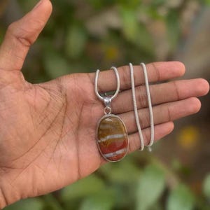 Red Jasper Pendant with German silver chain
